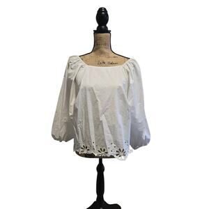 H&M white off the shoulder lace up back top with balloon sleeves, size XL*